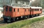 Zahnrad E - Lok  DZeh 2/4  21 mit Personenwagen 1+2 Kl. AB ??? im Bahnhofsareal von Heiden im Aug. 1985