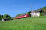 ABDeh 2/4 Nr. 23 schiebt 4 Wagen aus Schwendi bei Heiden in Richtung Heiden, 05.05.2014.