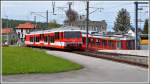 BDeh 3/6 25 verlässt als fahrplanmässiger Zug den Bahnhof Heiden. (30.04.2015)