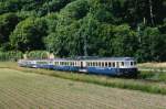 OeBB:  GROSSVERKEHR AUF DER OeBB  Infolge eines kantonalen Grossanlasses vom Juli 1994 in Balsthal kam es bei der OeBB zur Führung von interessanten Zusatzzügen und Zugsverstärkungen. Planzug mit Doppeltraktion ABDe 4/8 244 (1945) und ABDe 4/8 245 (1945), ehemals BLS bei Klus Maiacker auf der Fahrt nach Oensingen. Während einer dieser Triebzüge bereits verschrottet wurde, blieb im Eisenbahnmuseum Kerzers noch eine Einheit der Nachwelt erhalten. Von diesem Fahrzeugtyp, den die BLS-Gruppe in den Jahren 1945 bis 1946 für den Regionalverkehr in Betrieb setzte, wurden nur drei Stück gebaut. (SEZ 741, GBS 742, BN 743). Der dritte Triebzug dieser Kleinserie wurde nach der Ausmusterung bei der BLS durch die RVT übernommen. 
Foto: Walter Ruetsch 