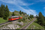 VRB Bhe 2/4 2 mit Vorstellwagen am 19. August 2020 auf Talfahrt zwischen Rigi Kulm und Rigi Staffel.