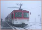 Auch der Triebwagen Nr. 21 der ehemaligen Vitznau Rigi Bahn und heutiger Rigi Bahn trotzt dem Schneesturm auf Rigi Kulm. (12.02.2007)