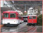 Bhe 4/4 Nr.22 und Bt Nr.32 sowie Bhe 2/4 Nr.4 im Bahnhof Vitznau.