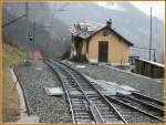 Die Schiebebhne ist in ihrer Endstellung und das Signal < zeigt Fahrt in ablenkender Stellung fr unseren Zug hinunter nach Vitznau. (12.02.2007)