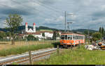 ASm Ersatzzug mit Be 4/4 103 am 17. Juli 2020 in Roggwil. Im Hintergrund das Kloster St. Urban.