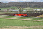 Aare Seeland mobil/ASm.
Be 2/6 im Seeland zwischen Siselen und Brüttelen unterwegs am 15. April 2021.
Foto: Walter Ruetsch