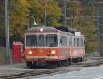 asm - Linie Solothurn - Niederbipp / Pendelzug mit Steueragen Bt 154 + Triebwagen Be 4/4 104 bei der Ausfahrt von der Haltestelle Riedholz am 227.10.2007