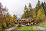 BLM BDe 4/4 21 / Lauterbrunnen, 23. Oktober 2024<br>
Abtransport der alten Triebwagen der BLM mit dem Spezialfahrzeug Castor und Pollux. Die BDe 4/4 haben bei der Kohlebahn Meuselwitz eine neue Heimat gefunden.