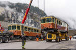 BLM BDe 4/4 21 / Lauterbrunnen, 23. Oktober 2024<br>
Abtransport der alten Triebwagen der BLM mit dem Spezialfahrzeug Castor und Pollux. Die BDe 4/4 haben bei der Kohlebahn Meuselwitz eine neue Heimat gefunden.