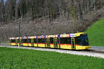 Be 6/8 107 Tramlink der WB, auf der Linie 19, fährt am 20.03.2024 zur Haltestelle Hölstein Süd. Aufnahme Basel Land.