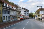 Das Waldenburgerli, einzige Schweizer Bahnlinie mit 750 mm Spurweite. Hier in Oberdorf. April 2016.
