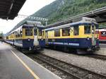 ABeh 4/4 I 304  Bern  als Regio nach Lauterbrunnen und ABeh 4/4 I 305  Gündlischwand  als Regio nach Grindelwald, am 28.5.17 in Interlaken Ost.