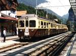 309 ABeh 4/4, B235, B231 (BOB) mit Zug 5153 Interlaken-Ost-Lauterbrunnen auf Bahnhof Lauterbrunnen am 24-07-95.