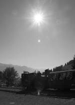   Die Heizöl befeuerte BRB 16 (Brienzer Rothorn Bahn) am 01.10.2011 an der Station Station Planalp  (1346 m ü.