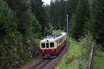 CJ La Traction Chemins de fer du Jura: CFe 4/4 601 + Ct4 702 ( trains des horlogers ), Vormittagszug Glovelier-Pré-Petitjean, Pré-Petitjean, 8.