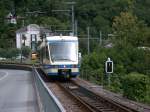 ABe 4/6 57 der FART berquert die Maggia in Ponte Brolla und fhrt nach links am Ristorante Centovalli vorbei ins gleichnamige Tal. Nach rechts gehts ins Depot und bis 1965 ins Maggiatal nach Bignasco. (06.08.2006)