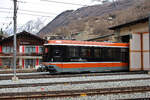 Einer der neuen Triebwagen (hier 3091) stehen im Betriebswerk der Gornergratbahn in Zermatt. (18.04.2023)