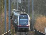 Zwei  Diamant  ABe 4/8 verlsst der Reussbrcke in Bremgarten am 11.03.11.