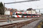 Stadler Niederflur-Gelenktriebzug ZEBRA der Linie S15 nach Frauenfeld bei der Ausfahrt in Wil/SG am 25.02.14 