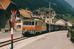 GFM: Sonderzug mit der GDe 4/4 102 bei Grandvillard im Juli 1986.