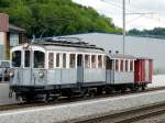 tpc - ( 100 Jahre AOMC ) Fahrzeugparade mit dem Oldtimer Triebwagen BCFe 4/4 6 mit Oldtimer Personenwagen BC 10 und dem Gterwagen K 65 unterwegs nach Aigle am 07.06.2008