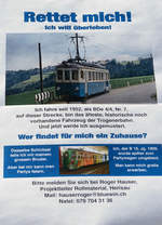 TB/AB:    Wer rettet den historischen Zug der ehemaligen Trogenerbahn?    Dieses historisch wertvolle Kulturgut sollte unbedingt im schönen Appenzellerland der Nachwelt erhalten bleiben.