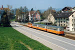 TB/TL: BDe 4/4 8 mit drei Lausanner unterwegs nach St. Gallen am Landsgemeindesonntag 1994.
Von der ehemaligen Lausanne-Moudon Bahn wurden vier Personenwagen übernommen.
Der B4 11 wurde 1970 nach einem Einsatz bei der FB im Jahre 1970 in Betrieb genommen. Die B4 12-14 standen ab dem Jahre 1963 bei der TB im Einsatz. 
Mehrere Jahre leisteten somit stilreine Lausanner Garnituren bestehend aus BDe 4/4 Triebwagen und B4 Personenwagen wertvolle Dienste in der Ostschweiz.
Foto: Walter Ruetsch