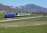 Am 18. März 2020 wurde der neue LEB Triebzug Be 4/8 64 mit der M-Rail Re 456 111 von Sulgen nach Renens überführt. 
Die farbenfrohe Sonderleistung fuhr mir bei Niederbipp und Cressier ins Bild.
Foto: Walter Ruetsch