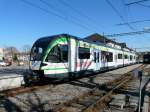 LEB - Triebwagen RBe 4/8  44 im Bahnhofsareal in Echallens am 16.03.2012 ..