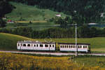 Museumsbahn Blonay-Chamby.
MOB Zugskomposition bestehend aus dem BCFe 4/4 11 und dem BC4 22 zwischen La Tine und Rossinière am Lac du Vernex unterwegs im Frühling 1997.
Foto: Walter Ruetsch