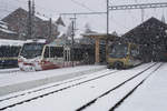 Montreux-Oberland bernois-Bahn.
Be 4/4 Triebzüge in Zweisimmen auf den nächsten Einsatz wartend am 30. Dezember 2020.
Foto: Walter Ruetsch
