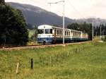 5003, 305, 5305 der Montreux-Oberland-Bahn (MOB) mit Zug Zweisimmen-Lenk bei Blankenburg am 28-07-95.