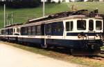 3006 BDe 4/4/3005 BDe 4/4 der Montreux-Oberland-Bahn (MOB) auf Bahnhof Zweisimmen am 28-07-95. Bild und scan: Date Jan de Vries.