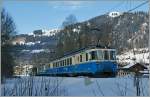 Der MOB ABDe 8/8 4003  Bern  mit dem Regionalzug 2224 Montreux - Zweisimmen zwischen Saanen und Gstaad bei Kilometer 44.4. 
3. Februar 2014