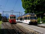 Goldenpass CEV - Fotoextrafahrt für Bahnforum.ch mit den Zahnradtriebwagen BDeh 2/4 73 und Gm 4/4 2003 und Be 2/6  7003 im Bahnhof St-Leger am 16.05.2015