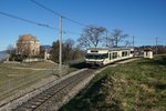 Der MVR-Be 2/6 7004 befindet sich am 26.03.2016 bei Châtelard VD.