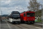 Moderne Bahn in Blonay: der SURF ABeh 2/6 7501 und die  last mile  HGem 2/2 2501. 
12. April 2016