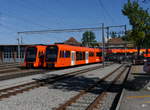RBS - Triebzüge RABe 4/12 23 und 27 im Bahnhof Solothurn am 21.09.2017