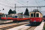 RBS/SZB/SBB: Regionalverkehr Bern-Solothurn:
Grosser Bahnhof Bätterkinden mit verschiedenen Fahrzeugen im Juli 1987.
Foto: Walter Ruetsch
