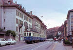 Als die Vereinigten Bern-Worb-Bahnen noch auf der Tramstrecke fuhren: Triebwagen 37 mit Steuerwagen BDt 84 beim Spitalacker, Bern, unterwegs von Worb via Bolligen zum Kornhausplatz. 31.August 1973  