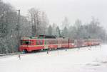 Der RBS-Be 4/12 47 am 24. Februar 2004 bei starkem Schneefall auf der damaligen Linie W bei Bolligen.