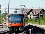 RBS - Triebwagen ABe 4/12 62 und ABe 4/12 66  bei der Durchfahrt im Bahnhof Schnbhl am 09.07.2008