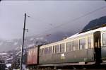 Lok 17 der Schynigen-Platte-Bahn mit dem Wagen AB 37 der Wengernalpbahn in Grindelwald (Wengernalpbahn), 7.Mrz 1974.