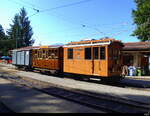 tpc/BVB+AL / BC - BVB Oldtimer Lok HGe2/2 2 und AL Personenwagen 21 und AL Güterwagen K 87 im BC Depotareal in Chaulin am 10.09.2023