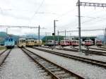 tpc (ex ASD - AL - AOMC /-/ AOMC 1908-2008 100 Jahre ) Fahrzeugparade am 07.06.2008 vor dem tpc Depot Chlex in Aigle mit dem ASD Triebwagen BDe 4/4 1 neben Salonsteuerwagen Arst 433 neben AL