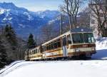 TPC/AL: Am 27. Februar 2010 konnte der eher seltene Dreiwagenzug bestehend aus dem BDeh 4/4 313 + Bt 363 + Bt 361 noch in der einheitlichen braunen AL-Farbgebung bei Leysin fotografiert werden. 
Foto: Walter Ruetsch 