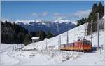 Die TPC BVB HGe 4/4 31 zieht zwei Reisezugwagen kurz nach Col-de-Soud Richtung Col de Bretaye.