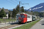 ABSCHIED VON DER SCHMALSPURSTRECKE BULLE - BROC FABRIQUE.
Transports publics fribourgeois (TPF)
Zum Abschied von der Schmalspur-Strecke zwischen Bulle und Broc-Fabrique wurden die fahrplanmässigen Fahrten vom 27. und 28. März 2021 ohne Aufpreis mit Nostalgiezügen von GFM Historique geführt.  Der historische Zug bestand aus Be 4/4 131 + BC Ce 811, ehemals Brünig + BDe 4/4 141.
Diese sechs Abschiedsaufnahmen meiner ersten Serie sind am 28. März  2021 zwischen Bulle und La Tour-de-Trême Parqueterie entstanden.
Foto: Walter Ruetsch