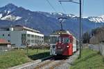 ABSCHIED VON DER SCHMALSPURSTRECKE BULLE - BROC FABRIQUE.
Transports publics fribourgeois (TPF)
Zum Abschied von der Schmalspur-Strecke zwischen Bulle und Broc-Fabrique wurden die fahrplanmässigen Fahrten vom 27. und 28. März 2021 ohne Aufpreis mit Nostalgiezügen von GFM Historique geführt.  Der historische Zug bestand aus Be 4/4 131 + BC Ce 811, ehemals Brünig + BDe 4/4 141.
Diese sechs Abschiedsaufnahmen meiner ersten Serie sind am 28. März  2021 zwischen Bulle und La Tour-de-Trême Parqueterie entstanden.
Foto: Walter Ruetsch