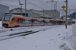 Von zukünftig elf TRAVERSO-Zügen steht einer, RABe 526 106-0, am 26.01.2019 in Degersheim.